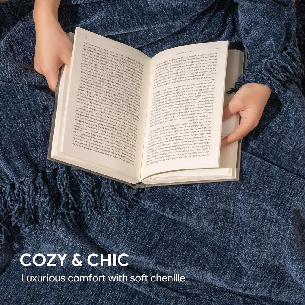 Throw Blanket Soft Cozy Chenille Throw Blanket with Fringe Tassel, 50'' x 60'')