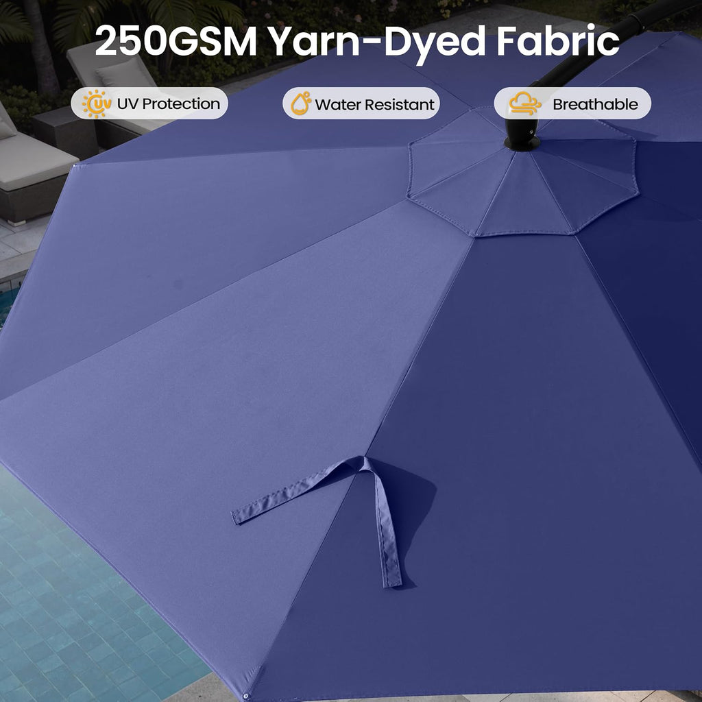 9-11FT Offset Cantilever Umbrella with 350LBS Wheeled Base Included | 360-degree adjustment, Aluminum & iron fra - RYHH