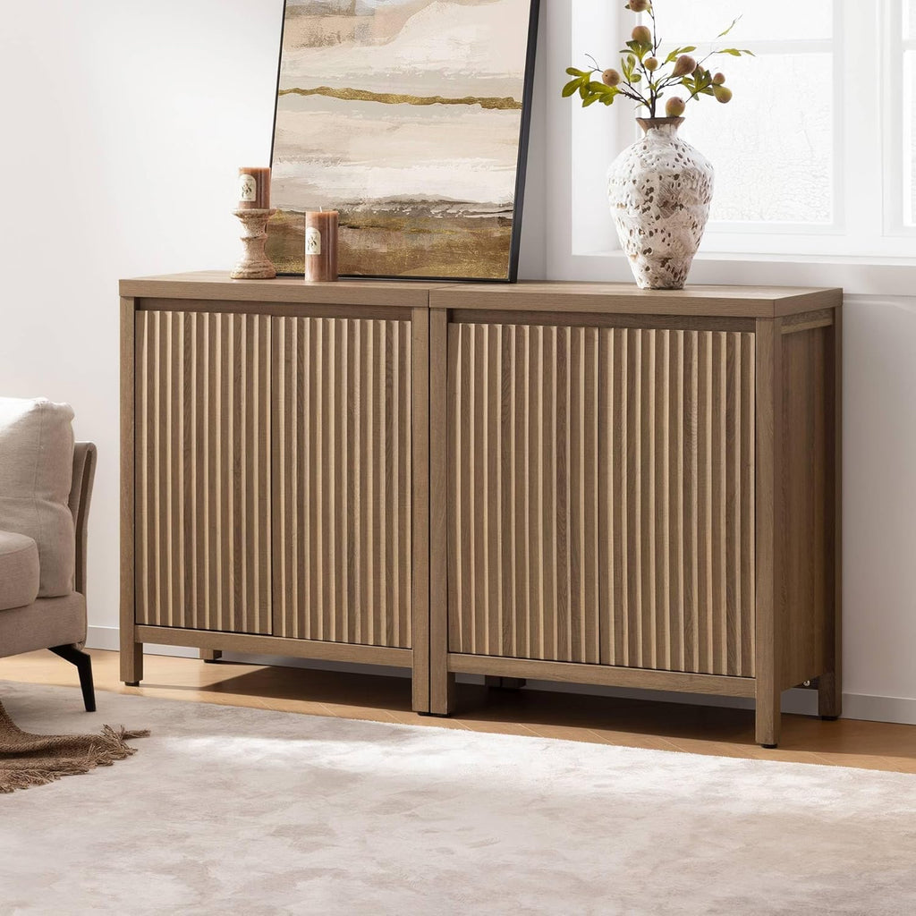 Sideboard Buffet Cabinet with Storage, Fluted Credenza Console Cabinet with Adjustable Shelves