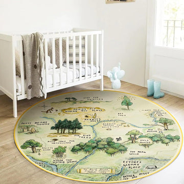 5ft Washable Round Nursery Rug, Cute Woodland Kids Play Rug for Girls Boys Neutral Soft Crawling Play Mat for