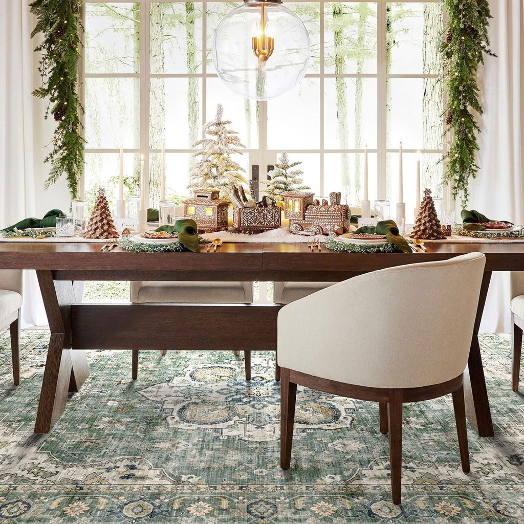 Area Rugs 9x12 Living Room - Large Washable Sage Green Boho Rugs