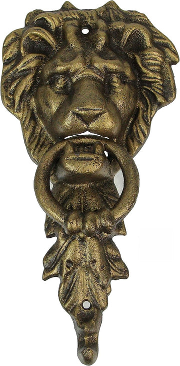 10 Inch High Bronze Finish Cast Iron Lion Head Vintage Style Door Knocker - Easy to Install