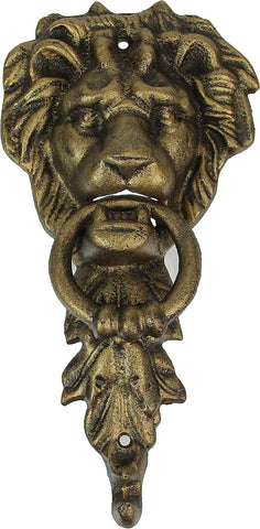 10 Inch High Bronze Finish Cast Iron Lion Head Vintage Style Door Knocker - Easy to Install