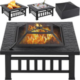 Multifunctional Fire Pit Table 32in Square Metal Firepit Stove Backyard Patio Garden Fireplace for Camping, Outdoor Heating, Bonfire and Picnic