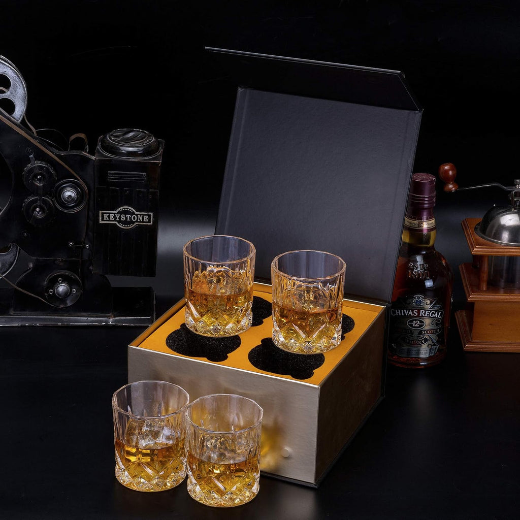 Old Fashioned Whiskey Glasses with Luxury Box - 10 Oz Rocks Barware For Scotch, Bourbon, Liquor and Cocktail Drinks