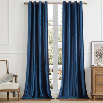 Velvet Navy Grommet Blackout Curtains 84 inch Length