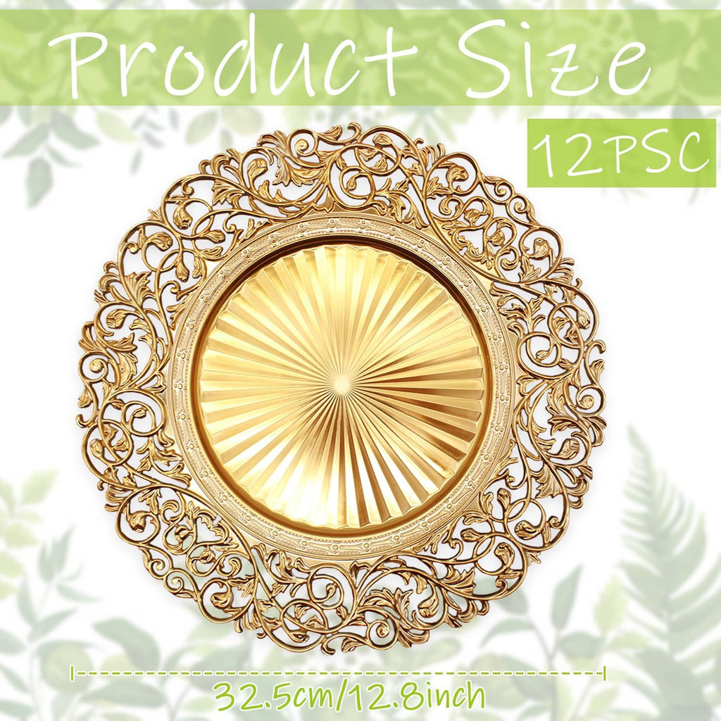 Inch Gold Plastic Charger Plates Set - 12 Pack, Elegant Round Disc Chargers for Table Setting, Decorative - Set of 12