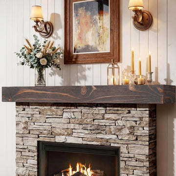 72" Solid Wood, Rustic Mantel Shelf Wall Mounted for Over Fireplace, Farmhouse Hanging Shelf, Rustic Brown