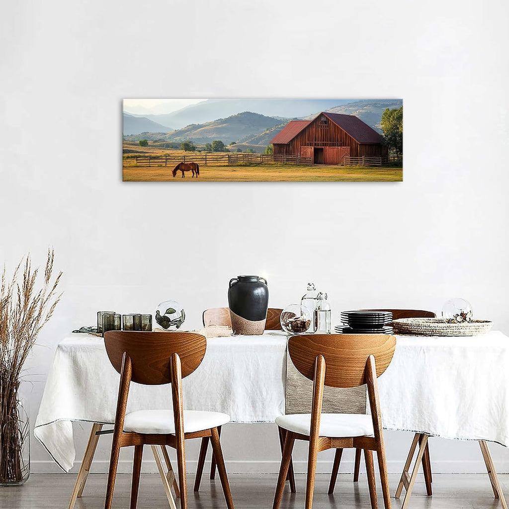 Country Farm Wall Art Rustic Red Barn Horse Picture Wall Decor Farmhouse Animal Canvas Prints Kitchen Retro Forest