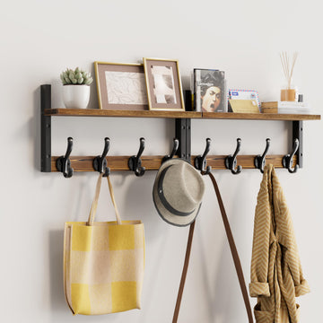 33 inch Coat Rack Wall Mount with Shelf, Entryway Wall Hooks with Shelf, Heavy Duty Coat Hanger Wall Mount, Rustic