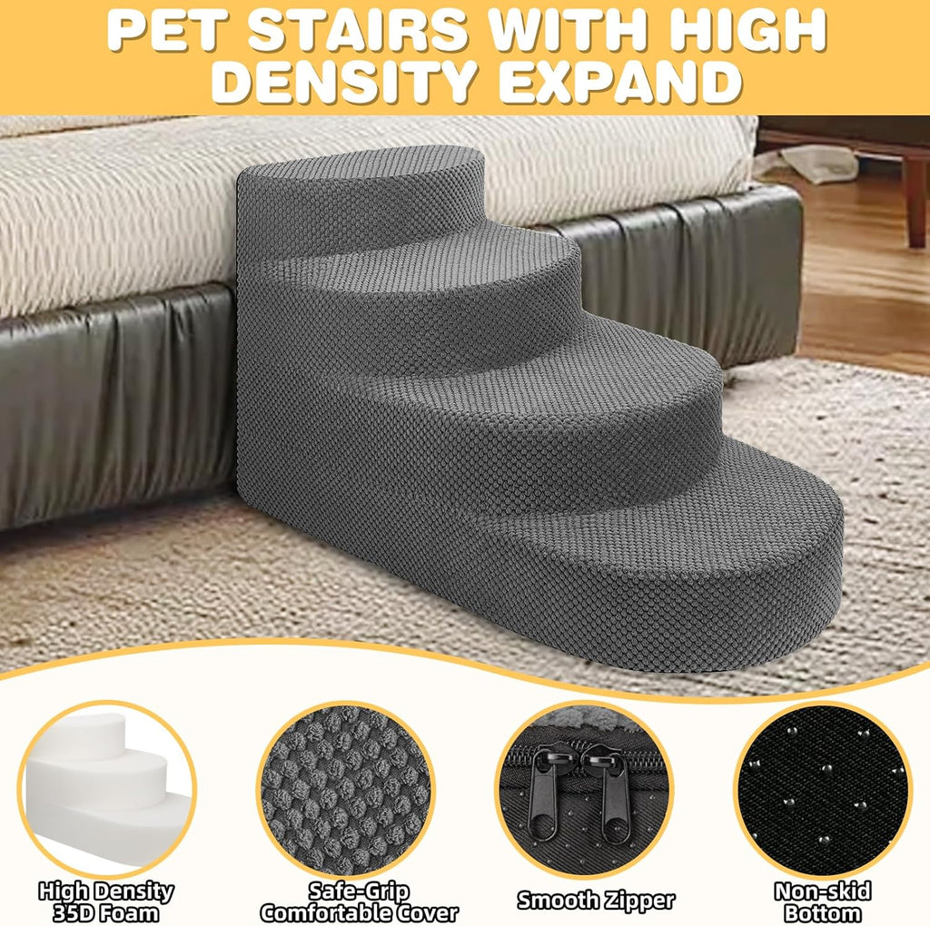 Dog Stairs for Small Dogs, Foam Steps for Small Dogs & Cats, 4 Steps Dog Ramp for High Beds, Couch, Window, Sofa