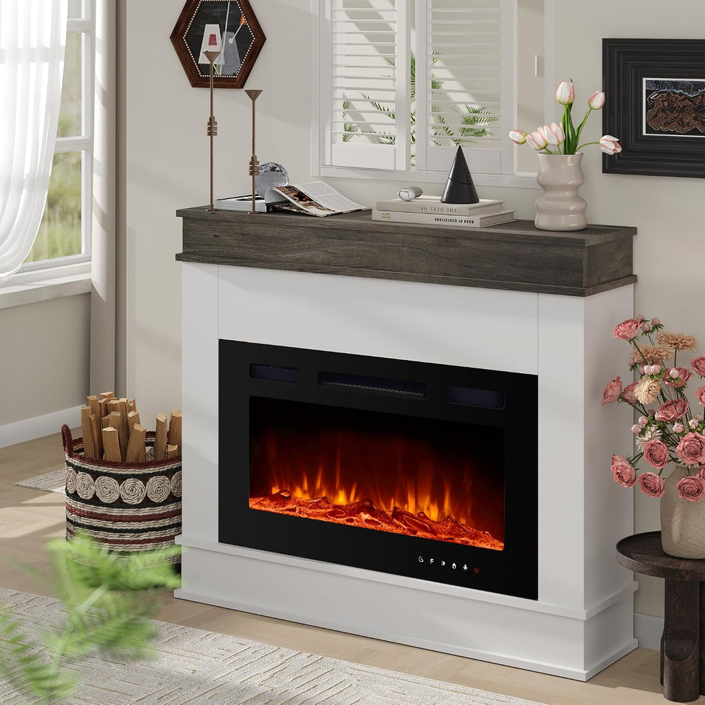 49" Electric Fireplace with Mantel, Fireplace TV Stand with 40" Electric Fireplace Heater, Low Noise, Remote Control