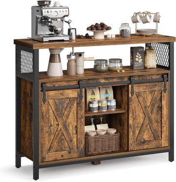 Buffet Cabinet, Coffee Bar Storage Cabinet, Sideboard with 2 Sliding Barn Doors, Adjustable Shelves, 13 x 39.4 x 31.5