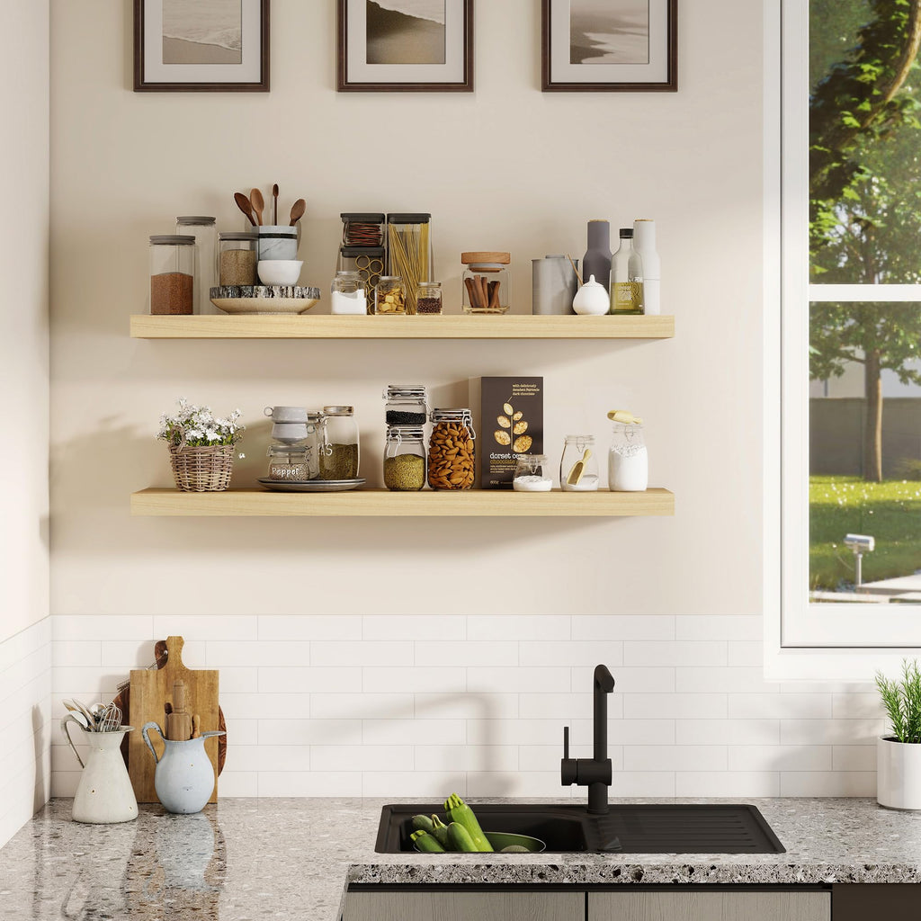 Rustic Real Wood Floating Shelves, 8 Inch Deep Floating Shelf Wall Mounted, 36" W x 8" D Wall Shelves Storage Shelves