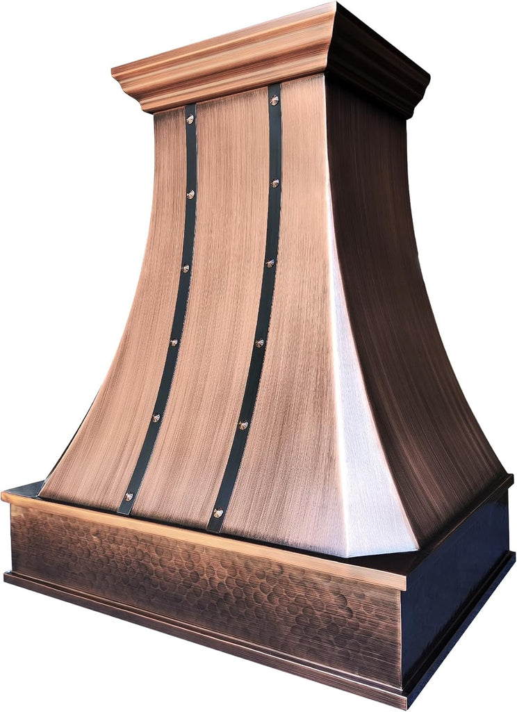Copper Wall Mount Range Hood 610 CFM LED Lights Dishwasher-Safe Baffle Filters