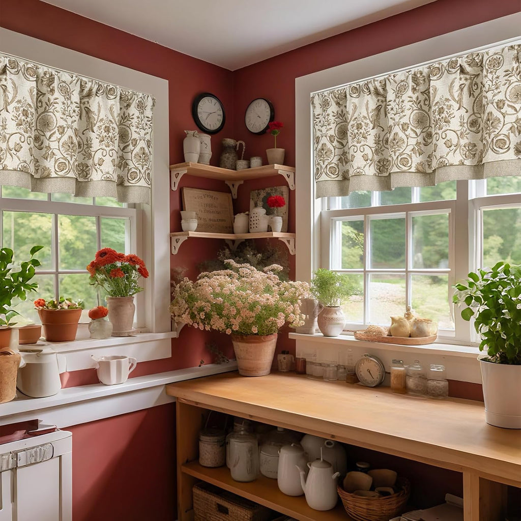 Linen Valance Kitchen Curtain for Windows Double Layer for Living Room Bedroom Window Treatment Light
