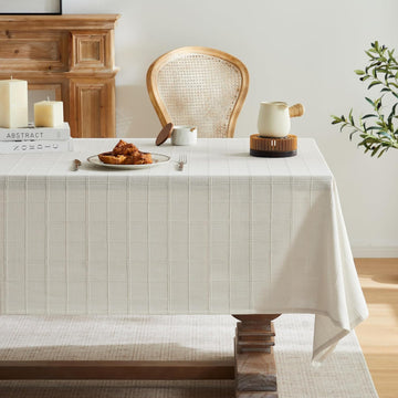 Linen Checked Table Cloth 60x104 Inches (Fit 6ft - 7ft, Narrow Fit 8ft Rectangle Table), Farmhouse Style Plaid
