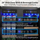 24" Dual Zone Wine & Beverage Refrigerator - Under Counter Cooler with Upgraded 
