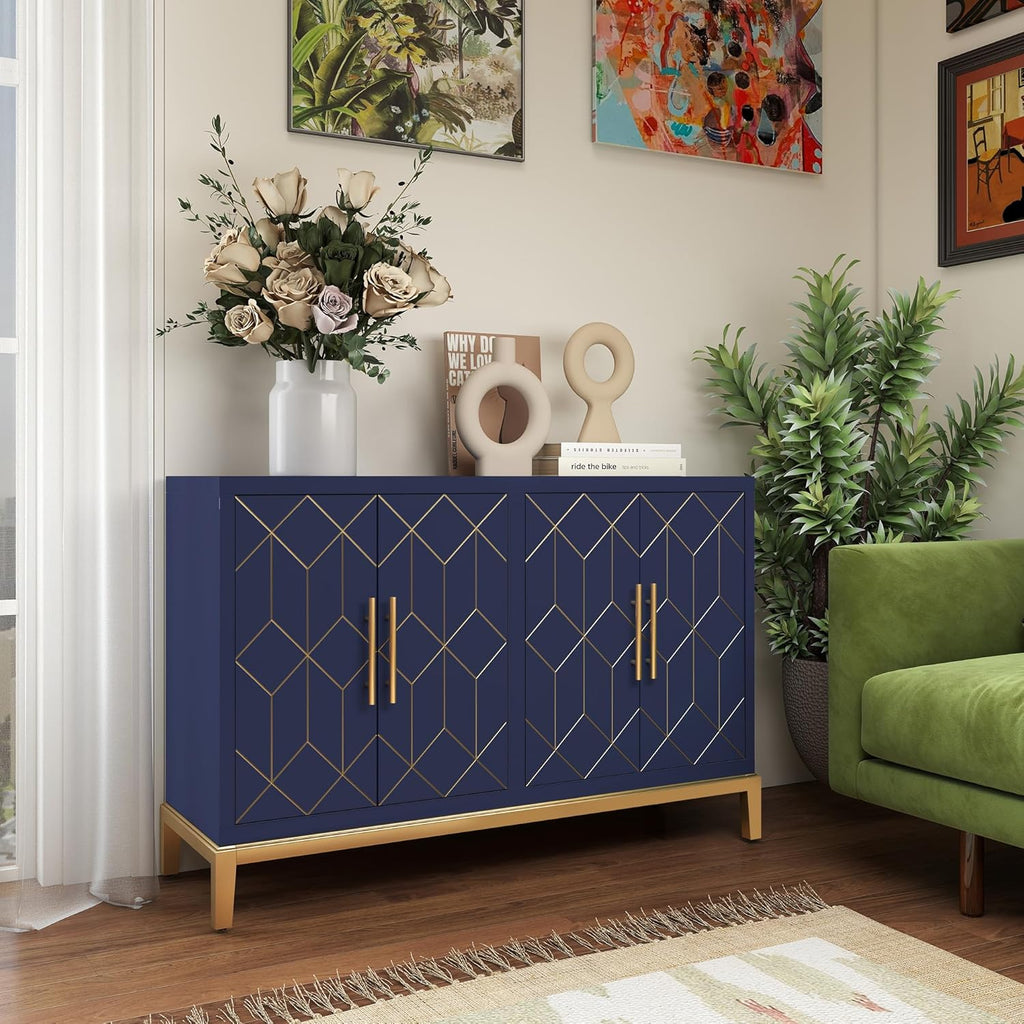 47.8" Storage Accent Cabinet with 4 Doors, Modern Sideboard Buffet Cabinet with Gold Lines