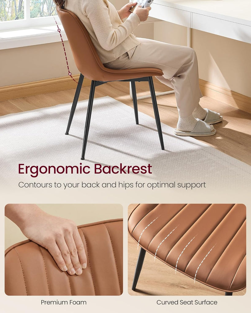 Dining Chairs Set of 4, Upholstered Kitchen Chairs, Synthetic Leather, Max. Load 264 lb, Steel Legs, Curved Backrest