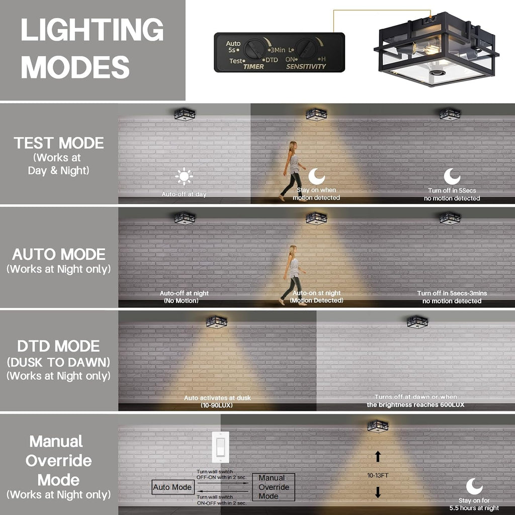 Upgraded Motion Sensor Outdoor Ceiling Light,outdoor flush mount porch light with Adjustable sensor