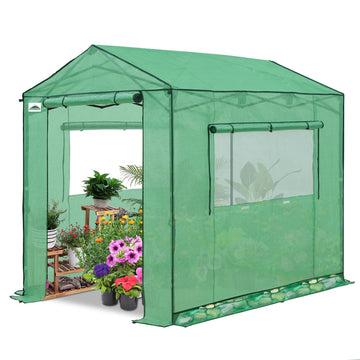 8x6 Pop Up Walk in Greenhouse, Easy Setup, Gable Roof, Green