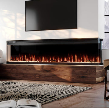 72”W 3-Sided Glass Electric Fireplace Insert, Recessed & Wall Mount Fireplace Heater with Remote, 8 H Timer