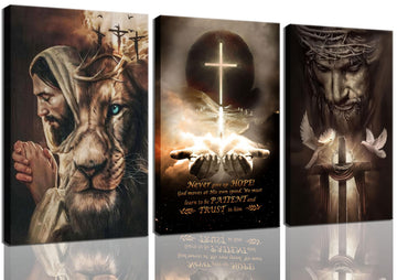 Jesus Lion of Judah Wall Art, Christian Cross Faith Wall Decor, 16x24 in