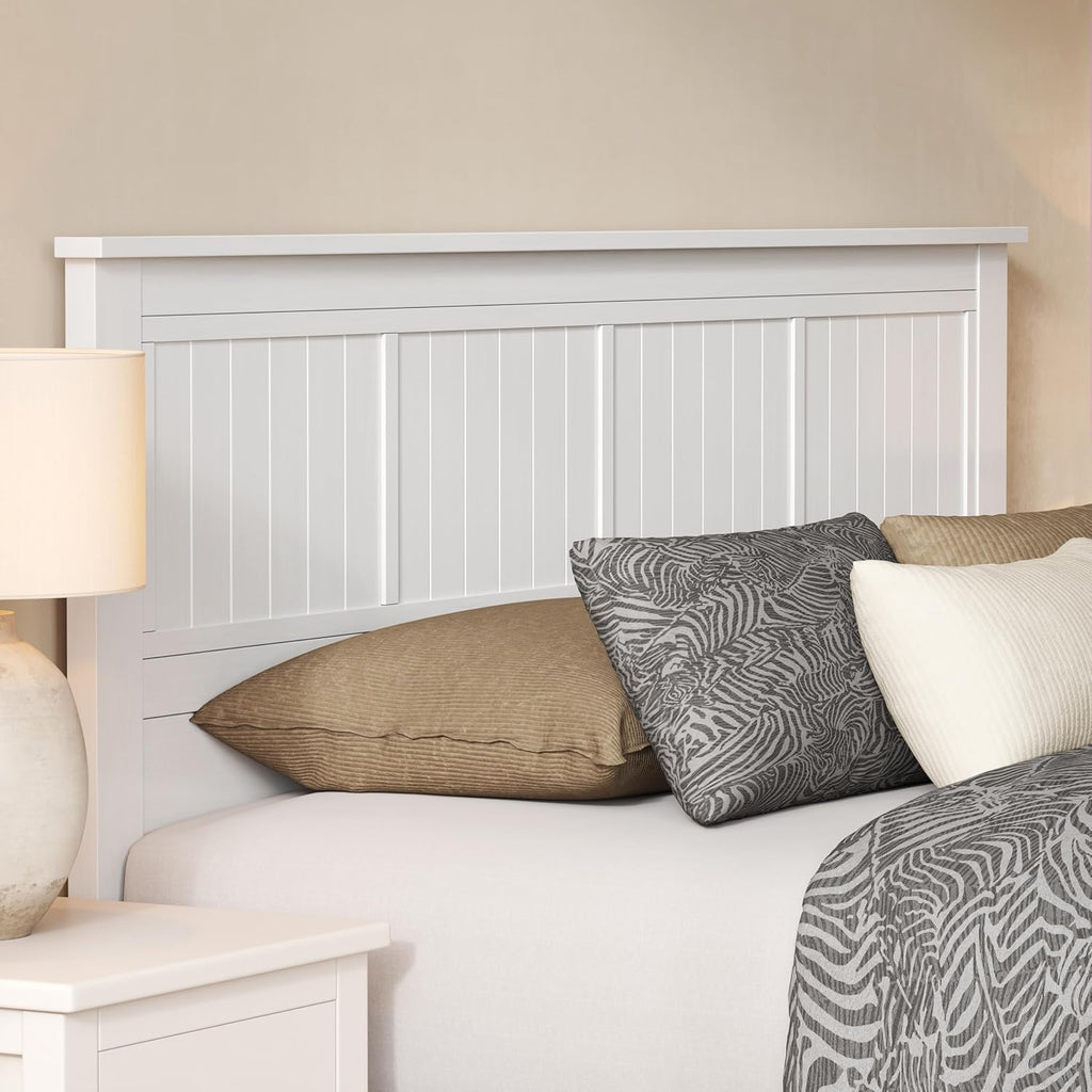 Serene Solid Wood Panel Headboard with Window-Pane Design, King, White, Easy Assembly, Quality Materials