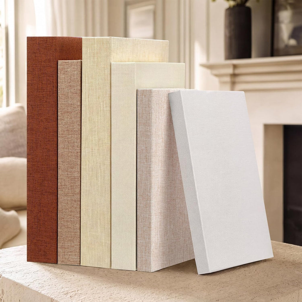 Set of 6 Decorative Books Decor, Aesthetic Linen Faux Books with Storage Box Stackable Fake Book for Coffee Table