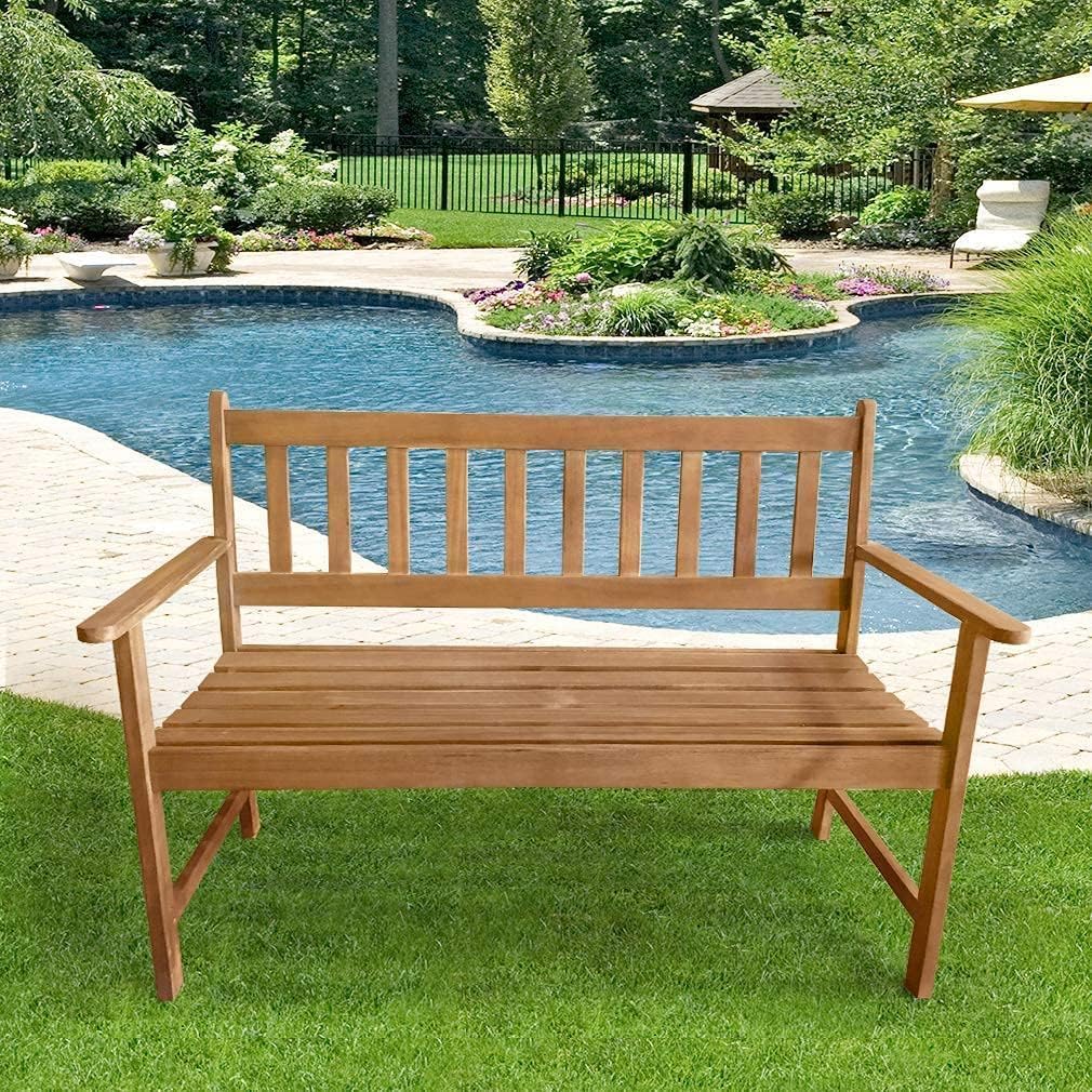 Furniture Outdoor Patio Bench Wood Garden Bench Park Bench Acacia Wood for Pool Beach Backyard Balcony Porch Deck