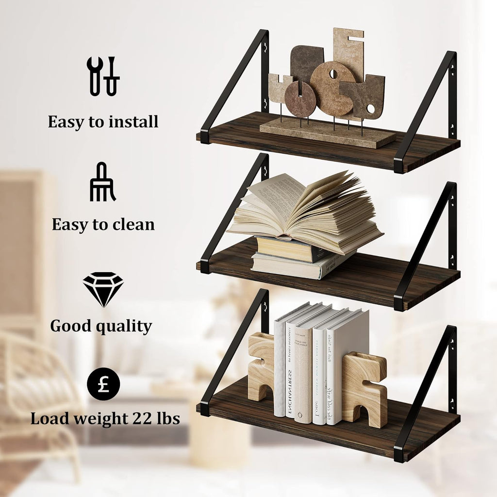 Floating Shelves Rustic Wood Wall Shelf, Small Bookshelf , with Metal Bracket