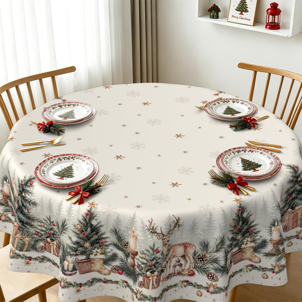 Christmas Tablecloth Deer Round 60x60 Inch