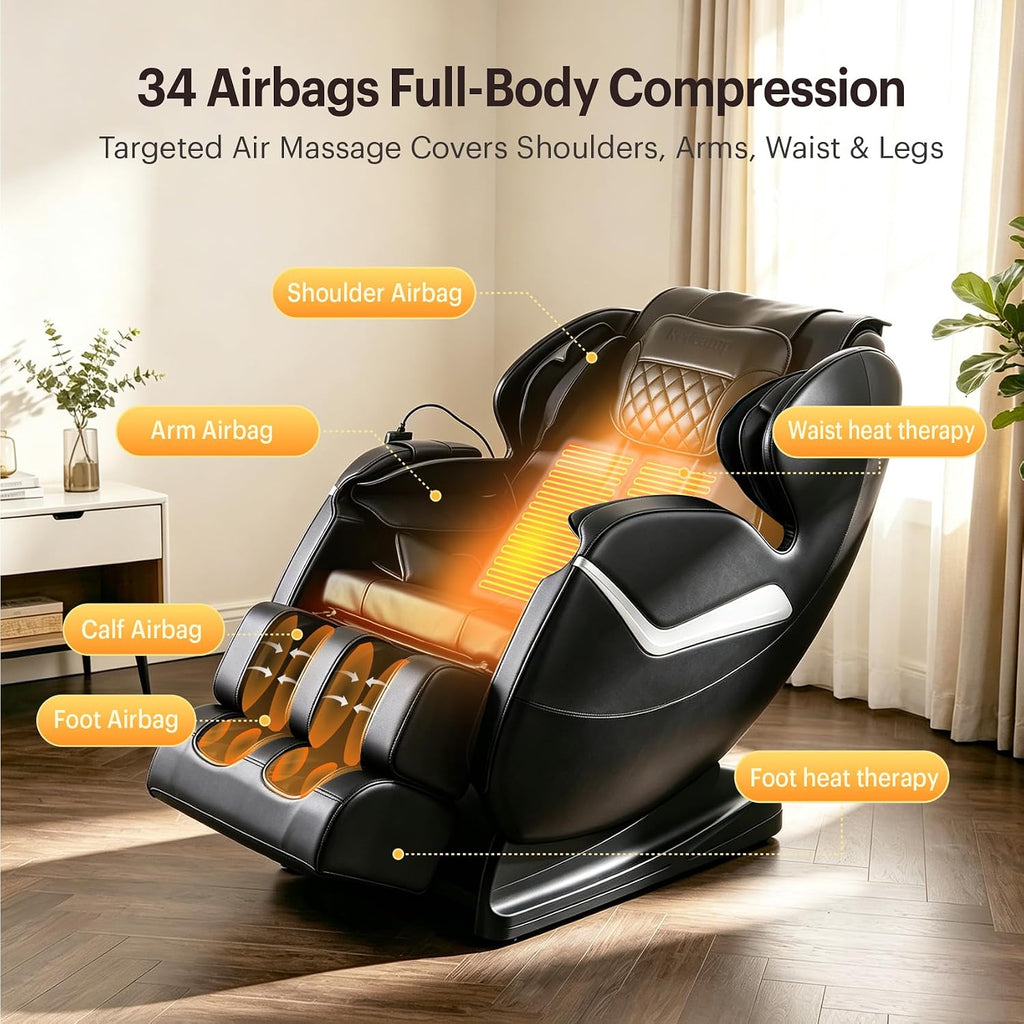 Massage Chair Full Body, Zero Gravity Shiatsu Massage Chairs with 8-Point Fixed Nodes, Waist Heating, Foot Massage