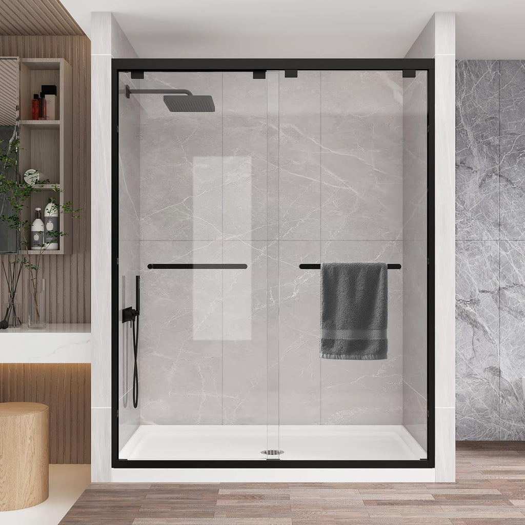 Glass Shower Door, 43-48" W x 76" H Semi-Frameless Double Sliding Shower Door