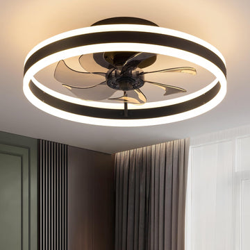 15.8" Low Profile LED Ceiling Fans with Light, Reversible Flush Mount with Remote and 6 Winds Speeds Fan Lighting