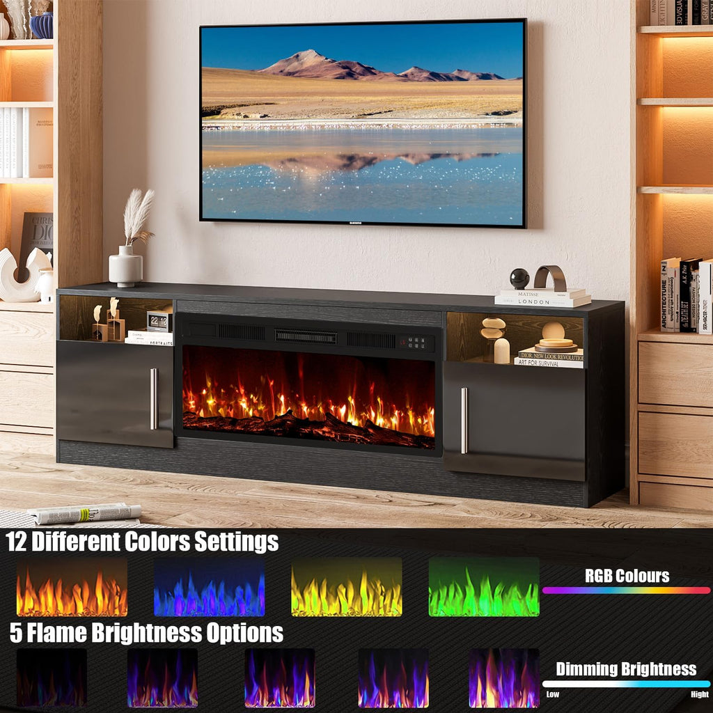 Fireplace with TV Stand 36" inch Electric Fireplace Up to 80" TVs, LED Light Entertainment Center, 70" Modern Wood