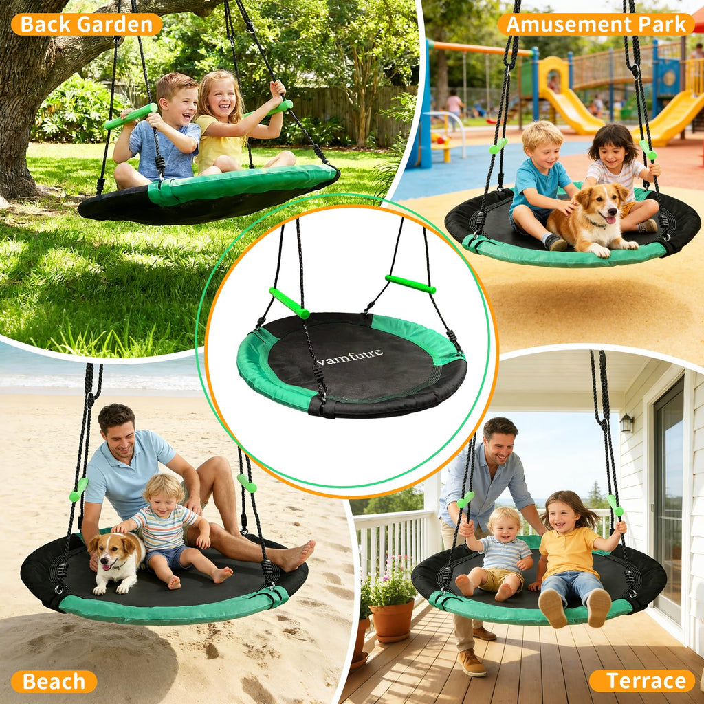40-Inch Round Saucer Tree Swing with Handles for Backyard Fun