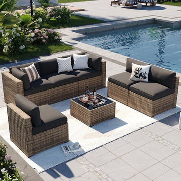 Patio Furniture Sets, 7-Piece Outdoor Furniture with Thick Cushions, Wicker Conversation Set Sectional Sofa for