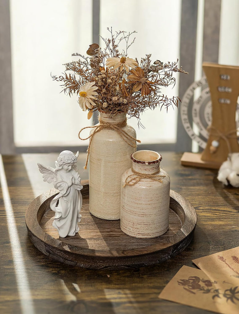 Candle Plate Holder Tray: Round Wood Decorative Candle Plate - Rustic Farmhouse CoffeeTable Decor