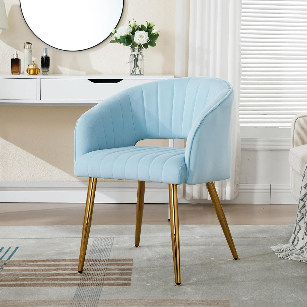 Modern Velvet Vanity Chair, Home Office Desk Chair with Hollow Back, Upholstered Dining Chair with Gold Metal Legs