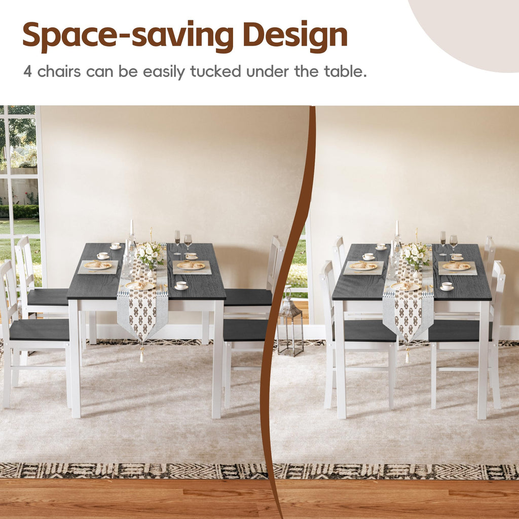 MU 5 Piece Dining Table Set for 4, Rectangular Wood Kitchen Table Chairs Set with Rubber Wood Legs, Space-Saving