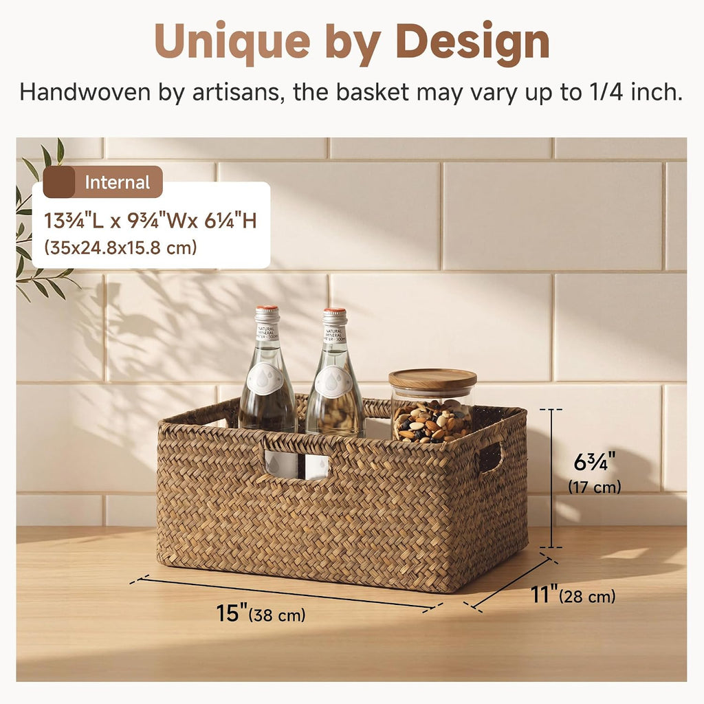 Large Wicker Baskets for Storage, Woven Baskets for Storage | Seagrass, Pantry Shelves, Kitchen Closet, Laundry