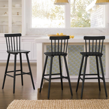 Windsor Wooden Barstools Set of 3 Island, Farmhouse 30 Inch Bar Height Stools Chairs with Spindle Back for Bar