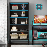 Tall Bookcase Black Bookshelf, 70.8” Large Bookcases Organizer with LED Lights