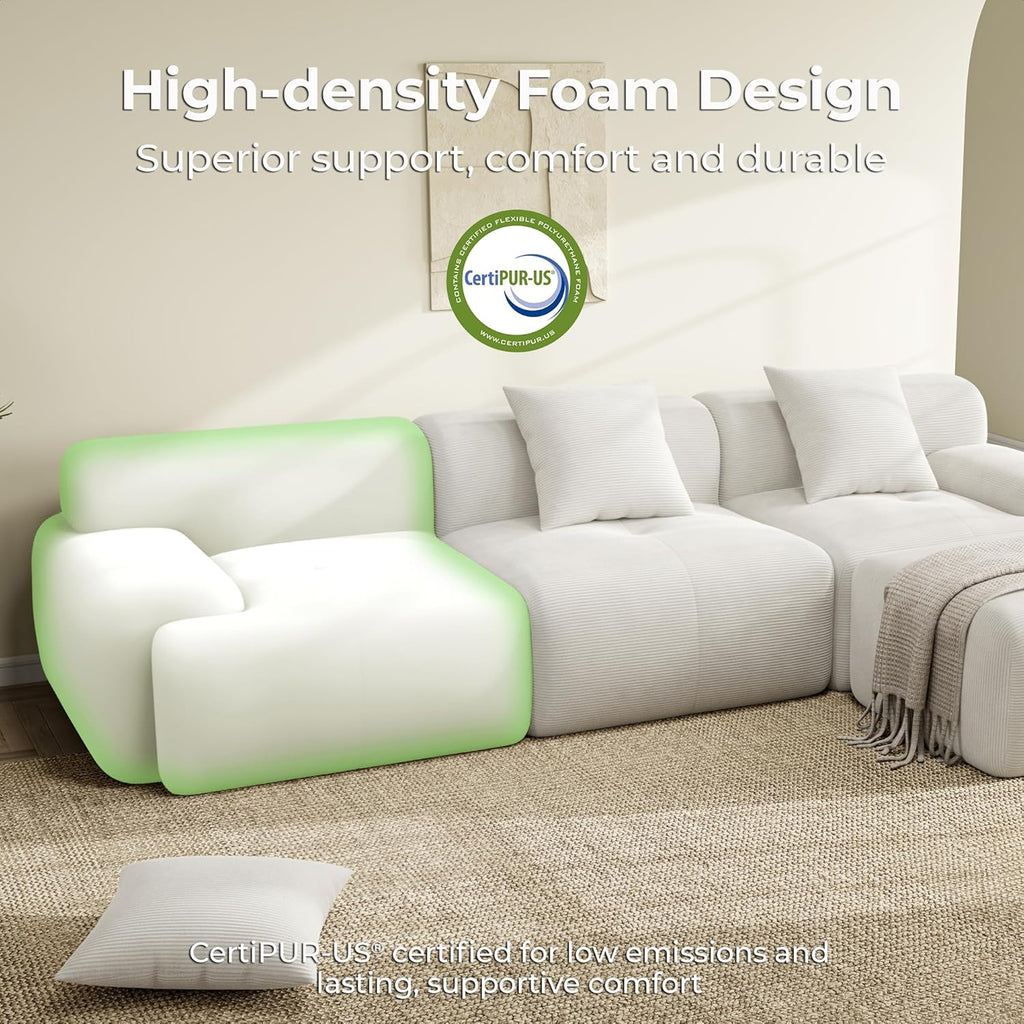 118" Modular Sectional Sofa with Ottoman, L-Shaped Boneless Couch with Deep Seat for Living Room