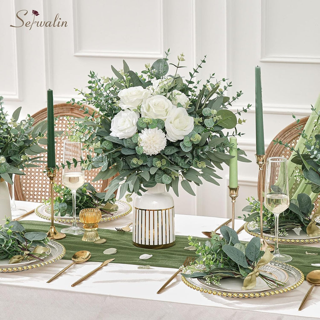 130 Pcs 8 Kinds Mixed Eucalyptus Stems Bulk,Artificial Greenery Silver Dollar Eucalyptus Leaves Picks for
