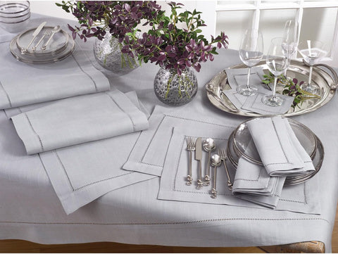 Grey Classic Hemstitched Design Polyester 70" x 180" Rectangle Tablecloth, 1 Piece.
