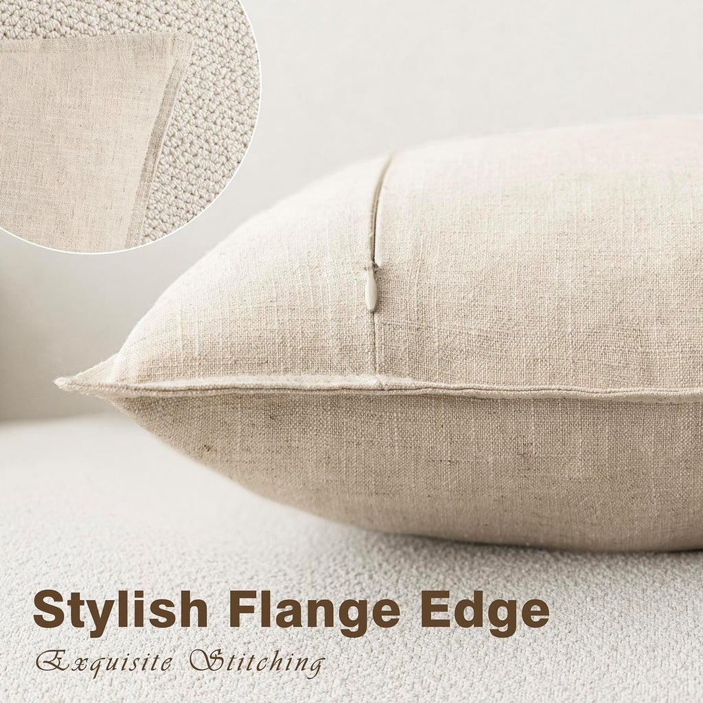 Pack of 2, Decorative Linen Soild Throw Pillow Covers Soft Accent Cushion Case Boho Farmhouse Neutral Pillowcase