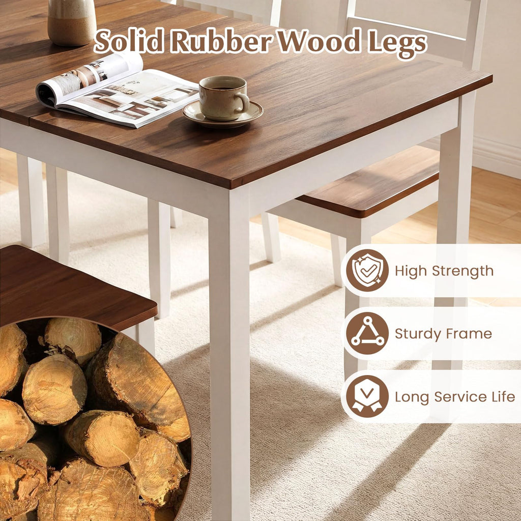 7-Piece Dining Table Set for 6, Rectangular 60-inches Kitchen Table and 6 Dining Chairs with Rubber Wood Legs